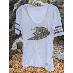 THE ORIGINAL RETRO BRAND-Anaheim Ducks White V-neck T-shirt Medium Womens